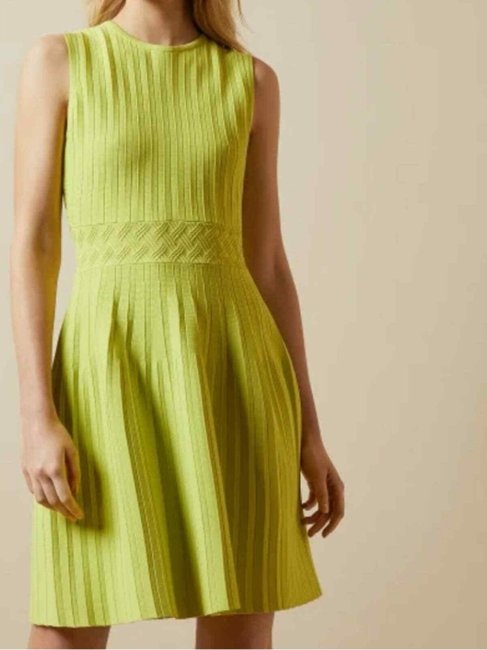 Ted Baker Baileey Skater Dress Lime Green Ribbed Knit Fit & Flare Size 5 US 14